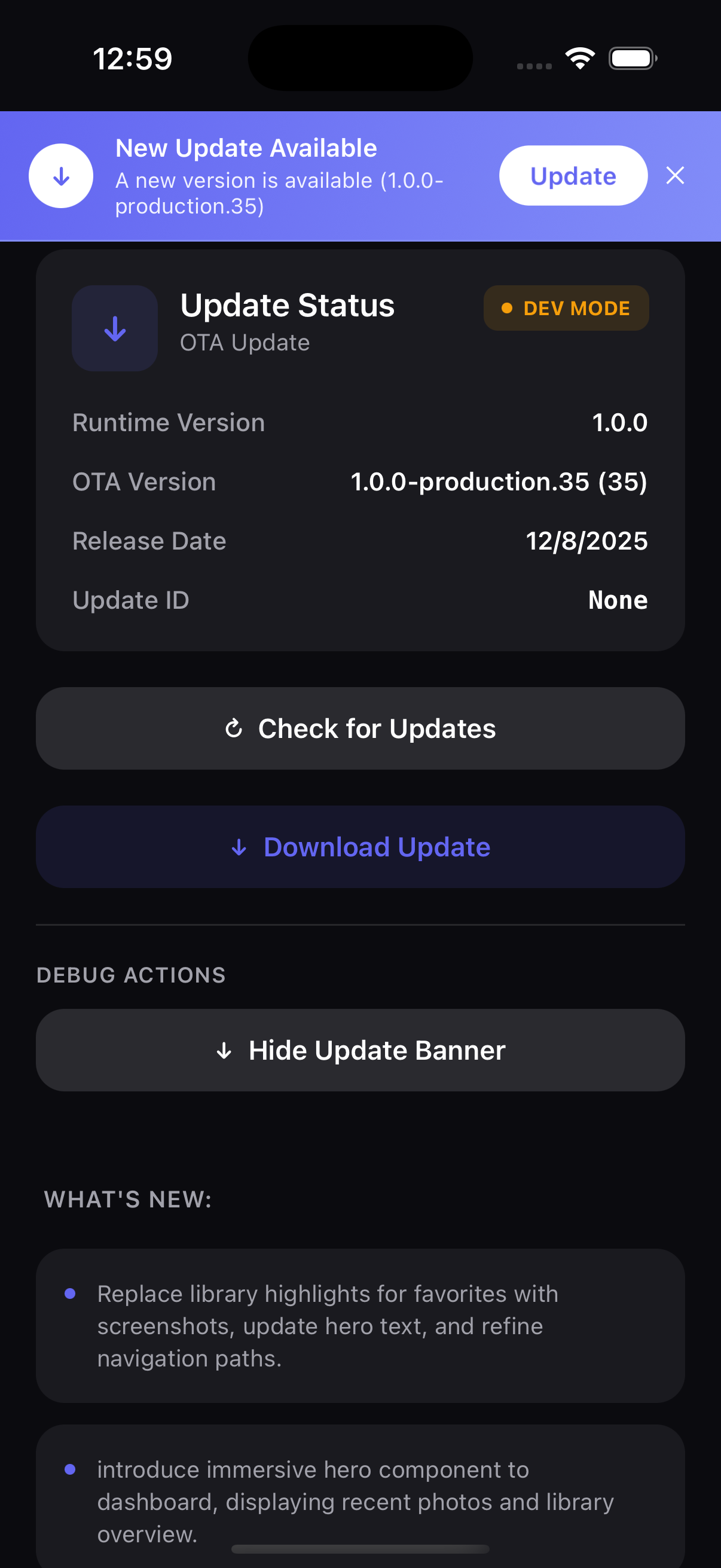 OTA Info Screen